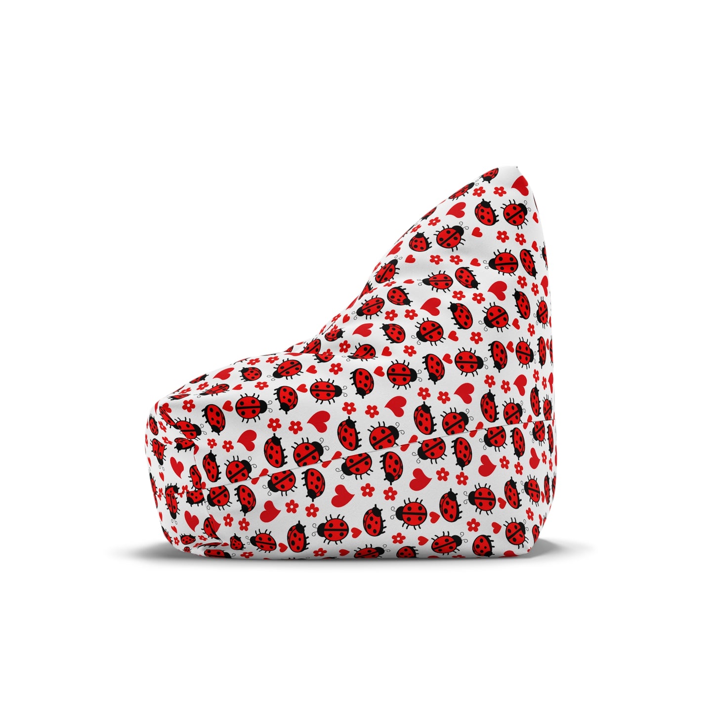 Ladybug Print Bean Bag Chair Cover - Charming Polyester Slipcover with Secure Zip