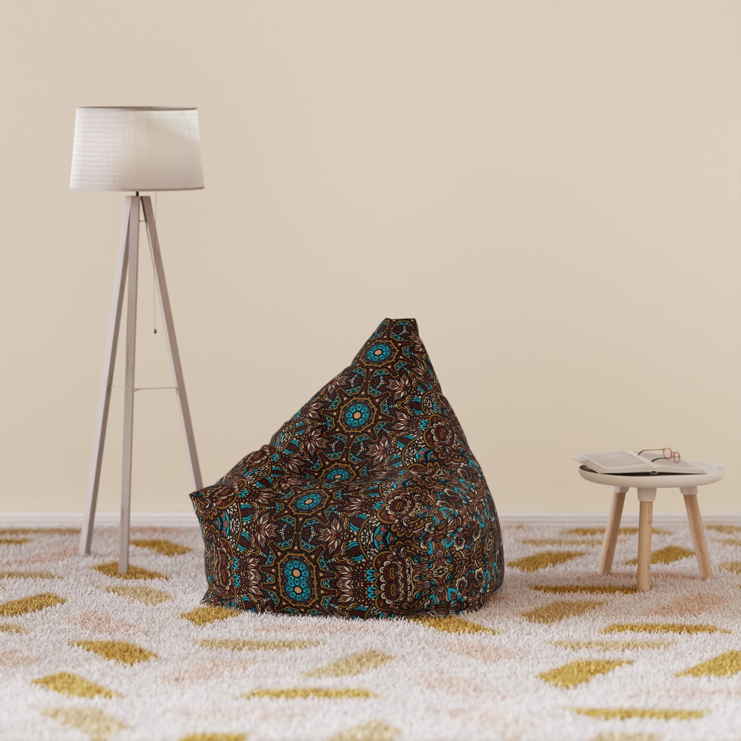 Mandala Bean Bag Chair Cover - Premium Polyester, Secure Zipper, 2 Sizes, Bohemian Design