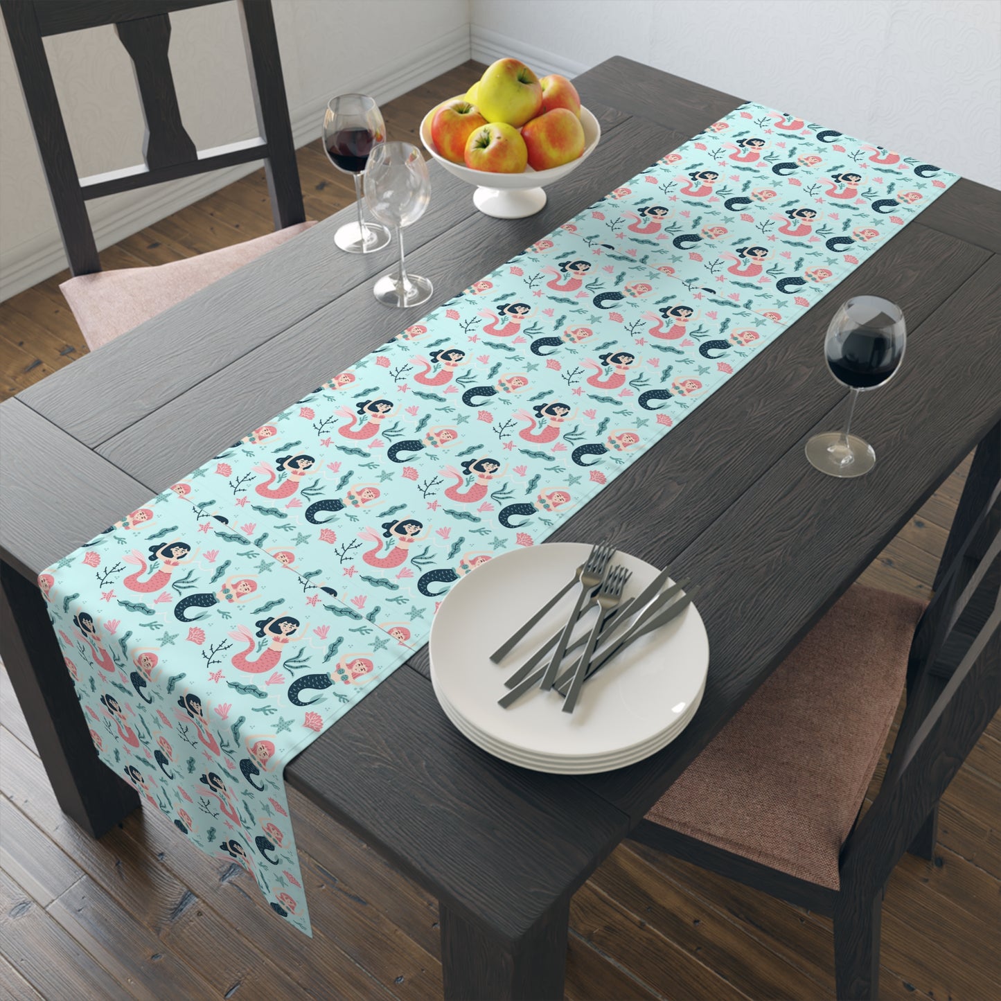 Mermaid Print Table Runner - Mystical Sea Charm, Cotton Twill or Polyester - Perfect for Enchanting Home Decor