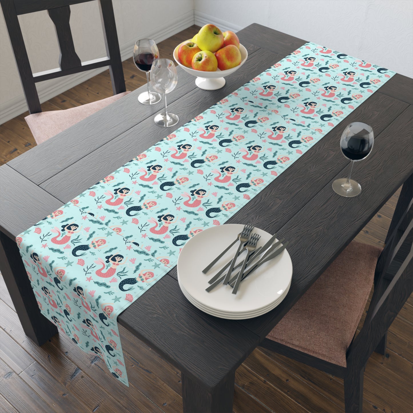 Mermaid Print Table Runner - Mystical Sea Charm, Cotton Twill or Polyester - Perfect for Enchanting Home Decor