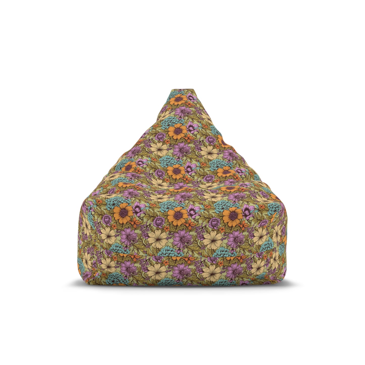Boho Floral Bean Bag Chair Cover - Durable Polyester, Locking Zipper, 2 Sizes