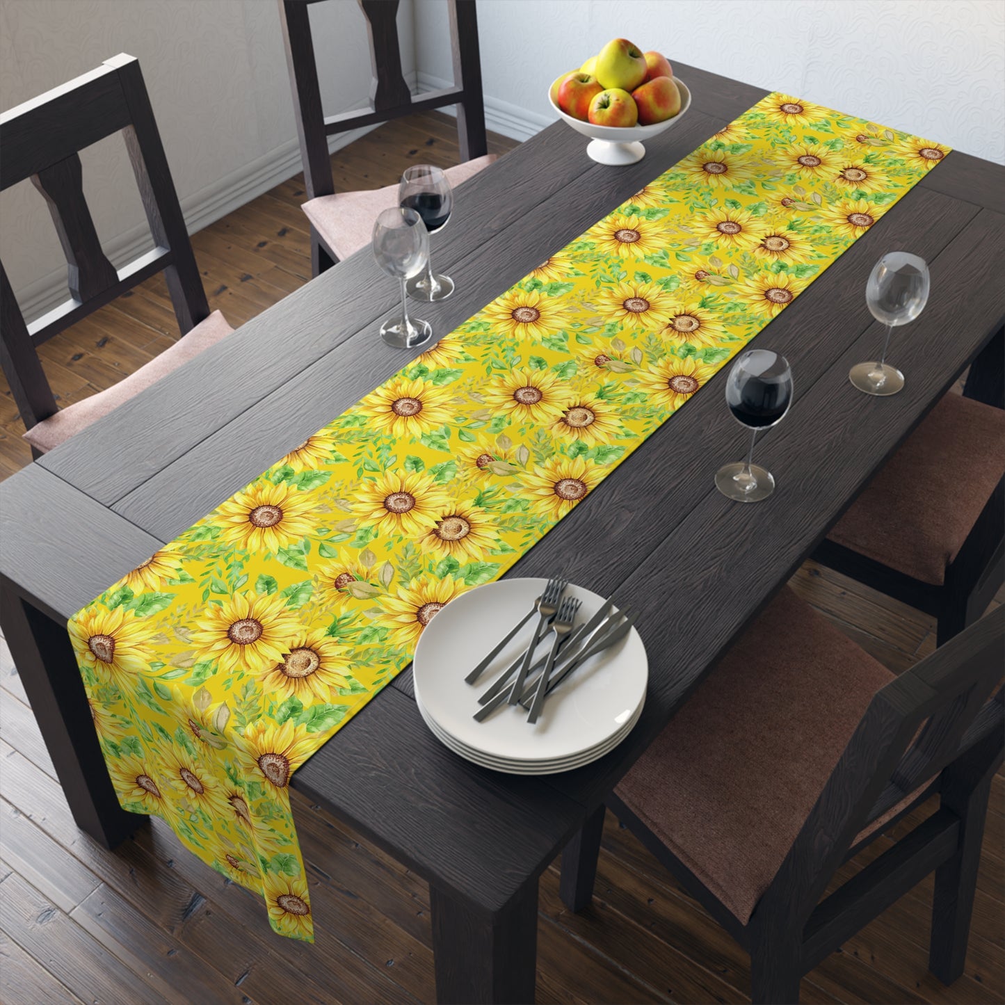 Sunflower Print Table Runner - Bright and Cheerful, Cotton Twill or Polyester - Perfect for Sunny Home Decor