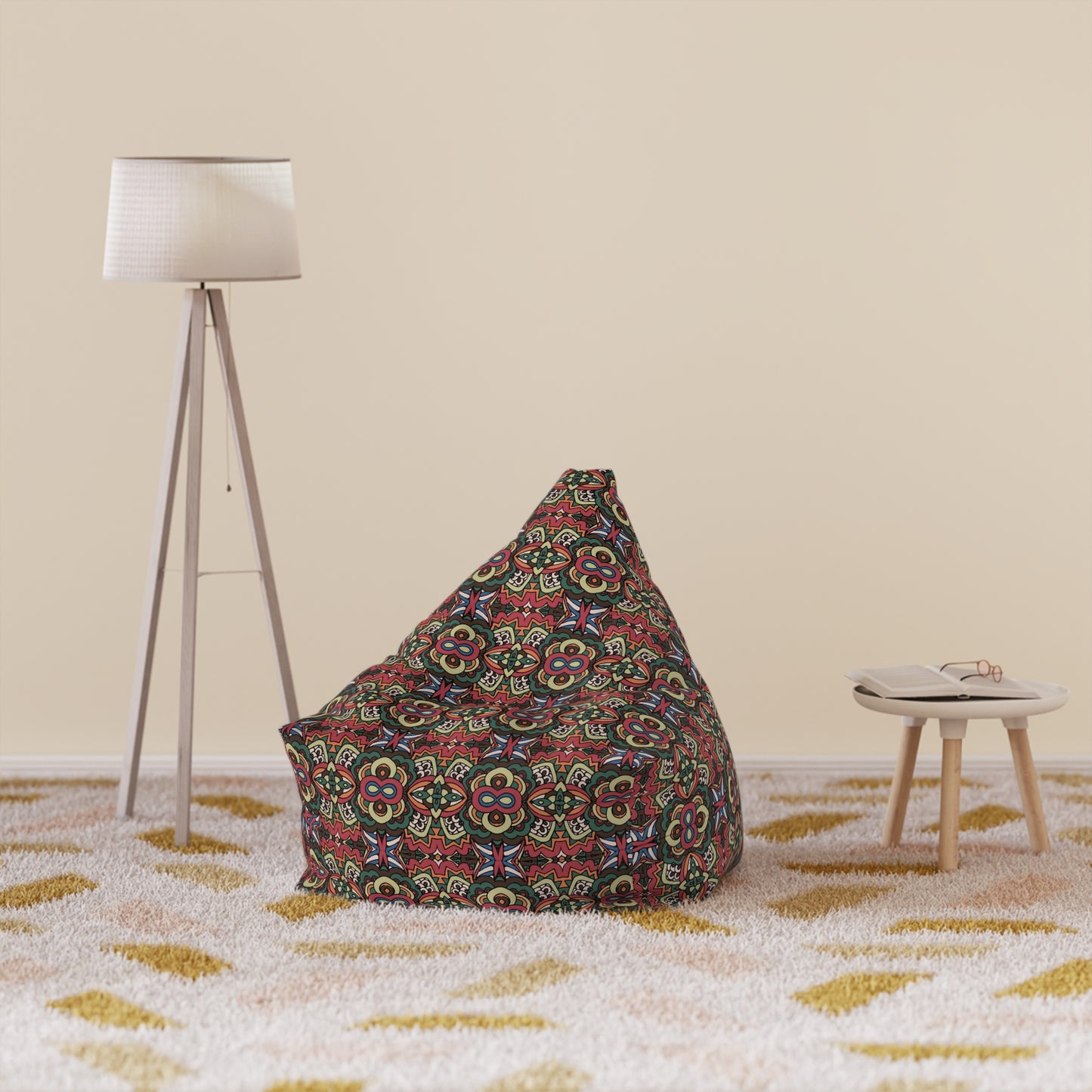 Mandala Bean Bag Chair Cover - Premium Polyester, Secure Zipper, 2 Sizes, Bohemian Design