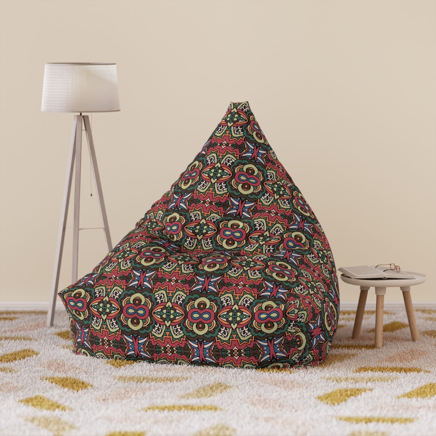 Mandala Bean Bag Chair Cover - Premium Polyester, Secure Zipper, 2 Sizes, Bohemian Design