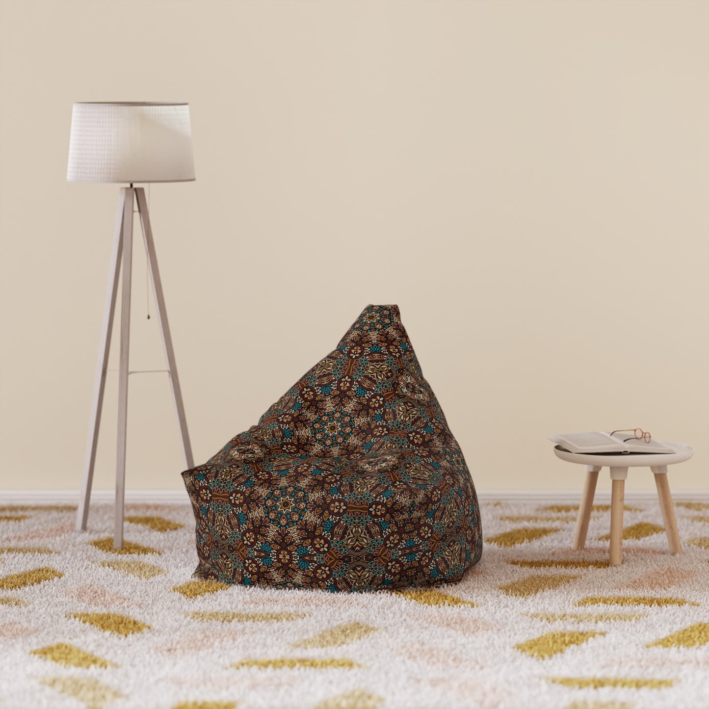Mandala Bean Bag Chair Cover - Premium Polyester, Secure Zipper, 2 Sizes, Bohemian Design