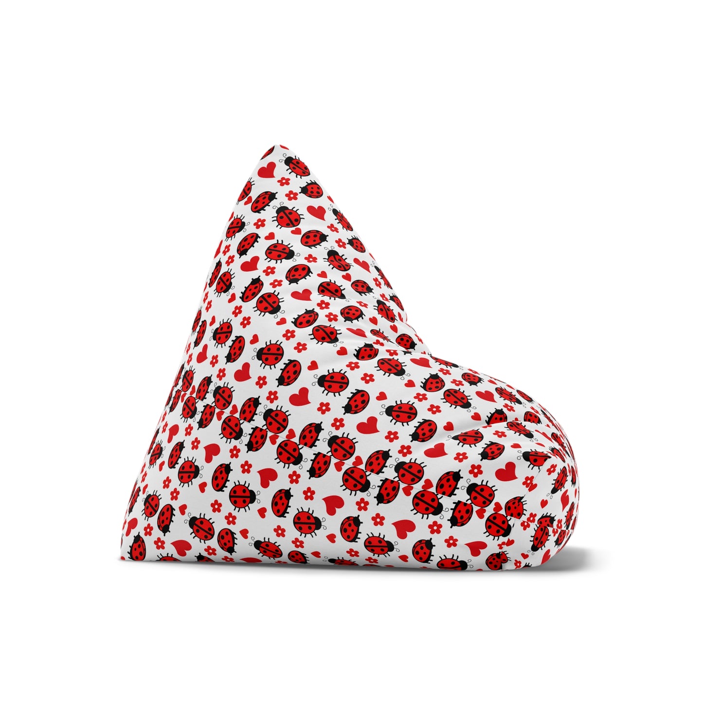 Ladybug Print Bean Bag Chair Cover - Charming Polyester Slipcover with Secure Zip