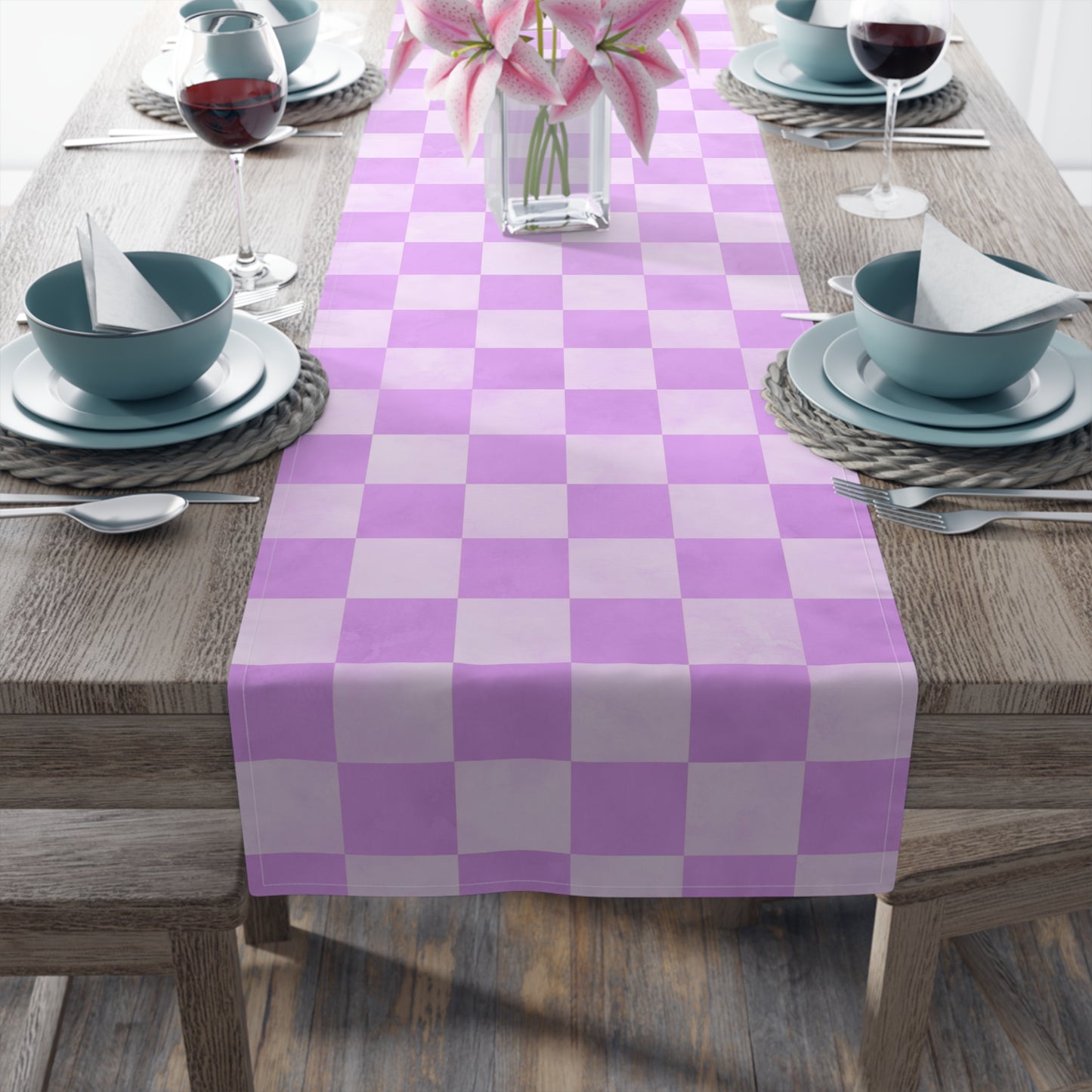 Pastel Checkered Table Runner - Soothing Playfulness, Cotton Twill or Polyester - Perfect for Refreshing & Modern Home Decor