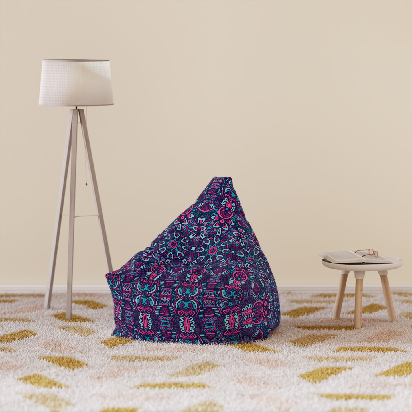 Mandala Bean Bag Chair Cover - Premium Polyester, Secure Zipper, 2 Sizes, Bohemian Design