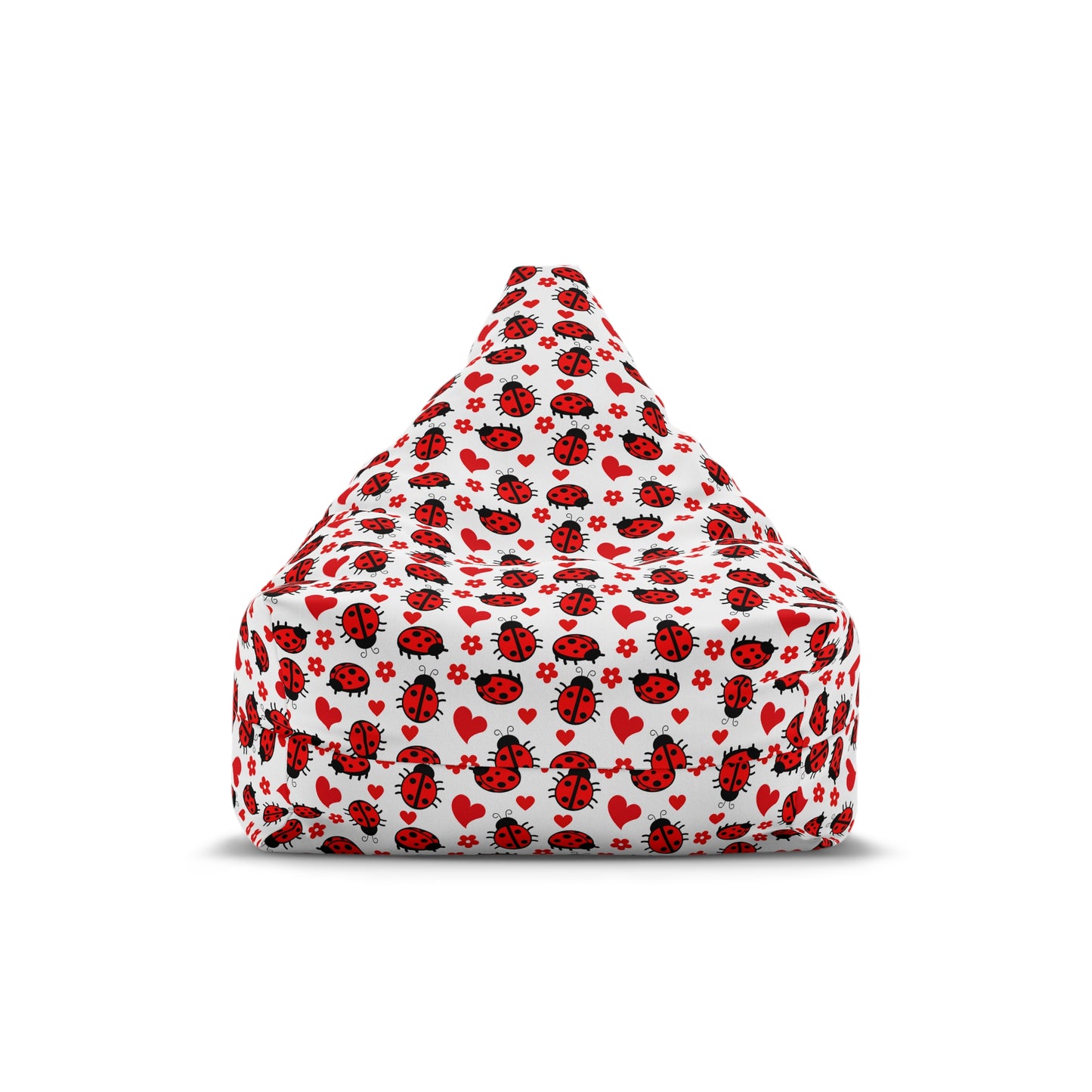 Ladybug Print Bean Bag Chair Cover - Charming Polyester Slipcover with Secure Zip