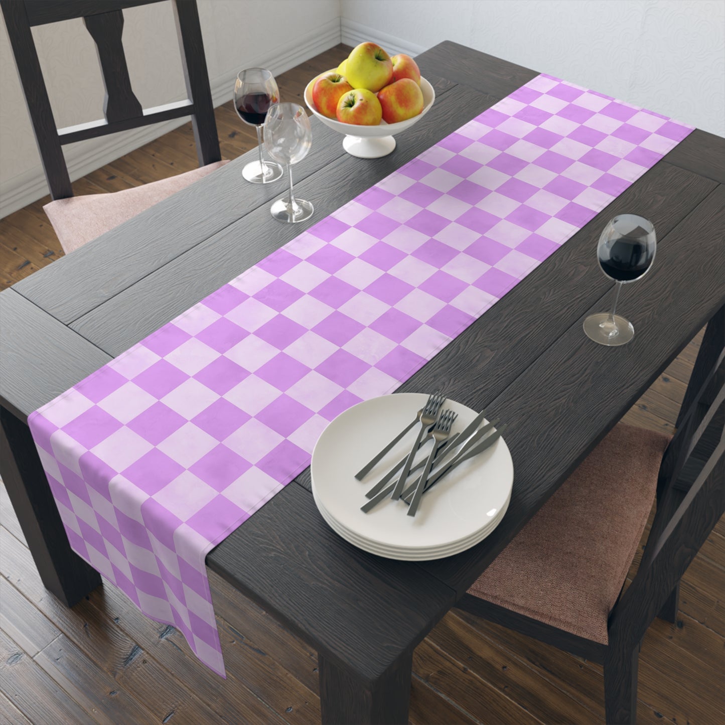 Pastel Checkered Table Runner - Soothing Playfulness, Cotton Twill or Polyester - Perfect for Refreshing & Modern Home Decor