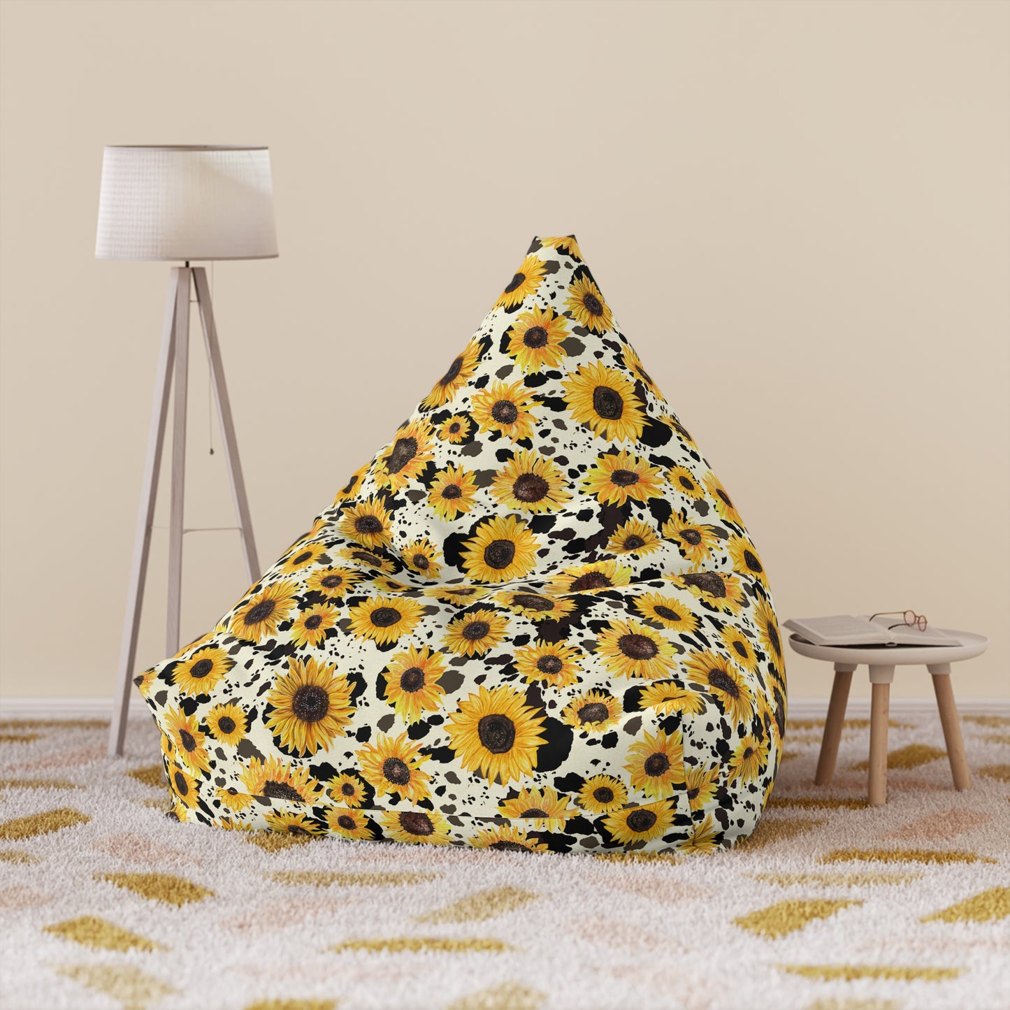 Cow Print Bean Bag Chair Cover - Durable Polyester, Locking Zipper, 2 Sizes