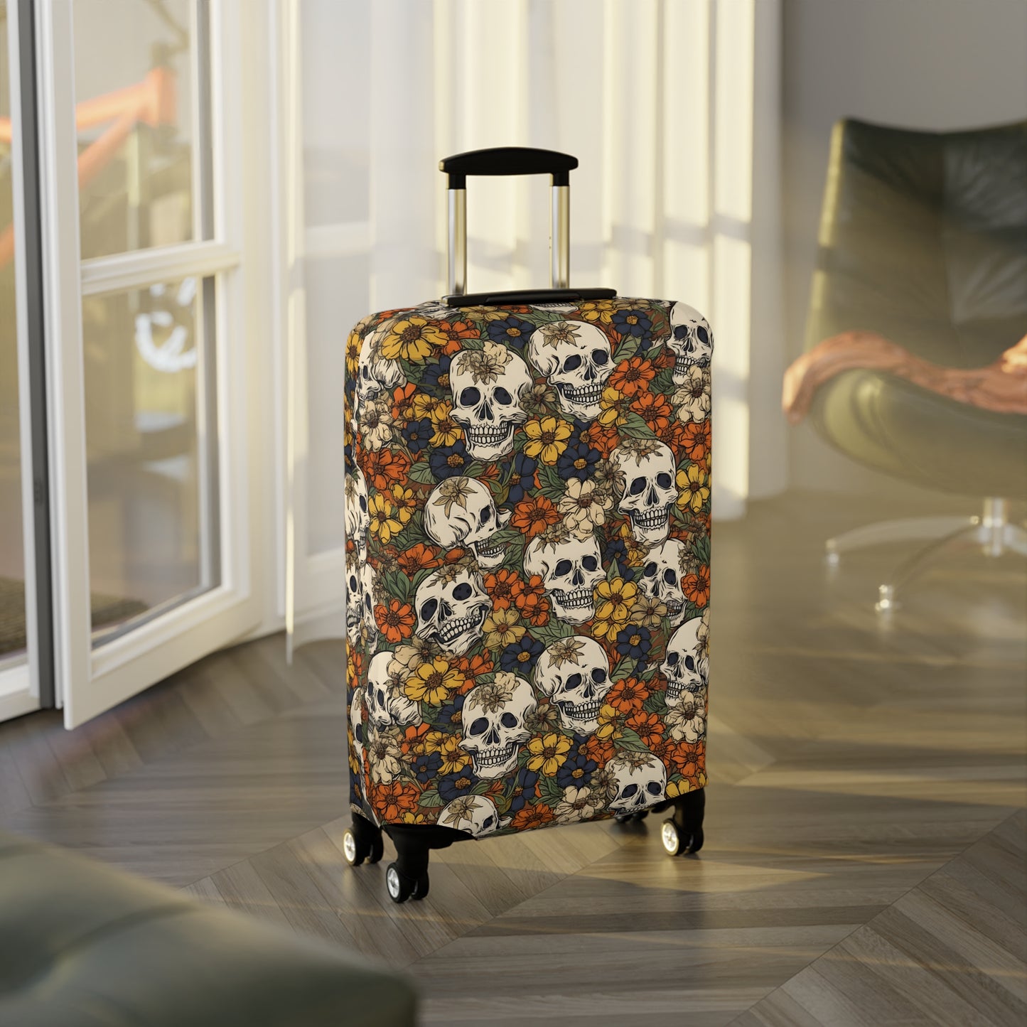 Floral Skull Luggage Cover - Stylish Skull Suitcase Cover