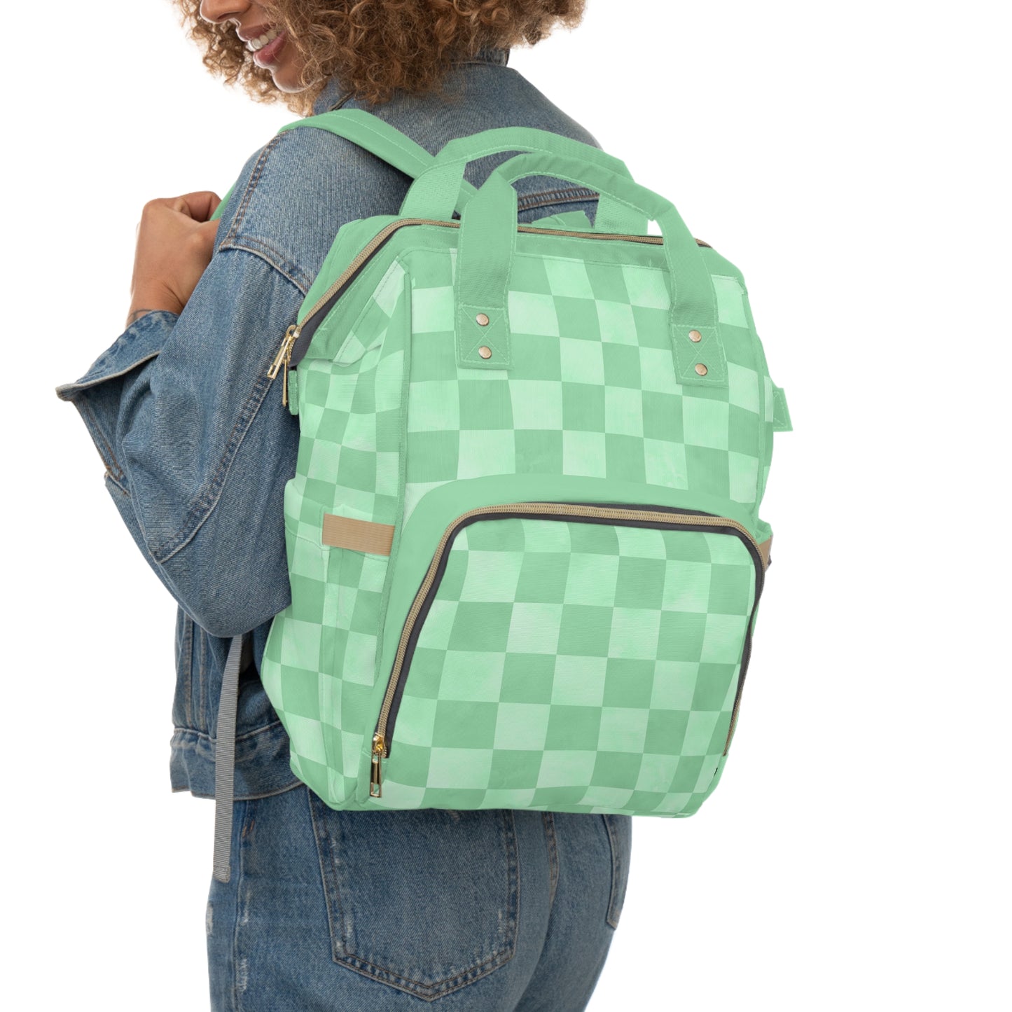 Pastel Checkers Diaper Backpack - Chic & Practical Baby Bag with Checkerboard Patterns, Perfect for Minimalist Parents