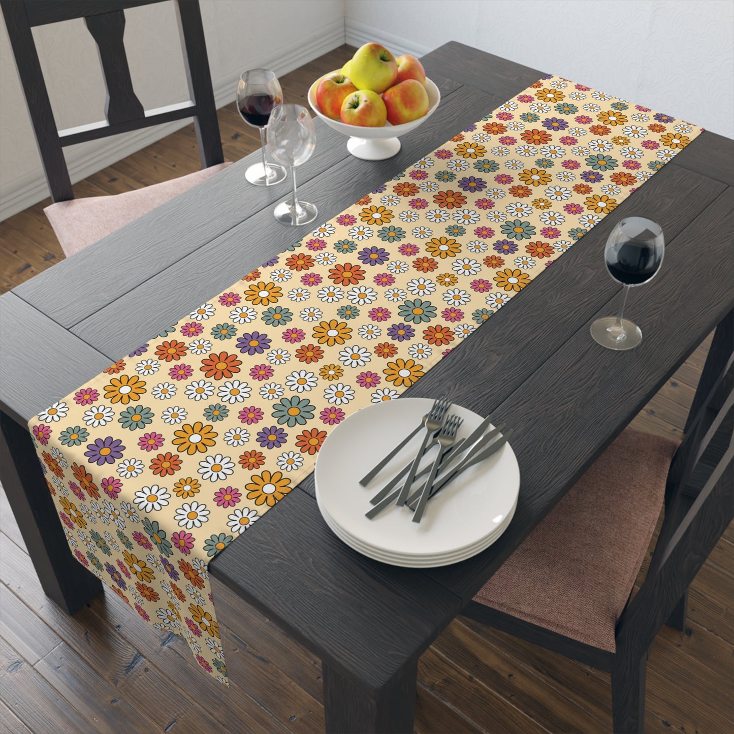 Retro Floral Print Table Runner - Vintage Vibes, Cotton Twill or Polyester - Perfect for Nostalgic & Chic Home Decor