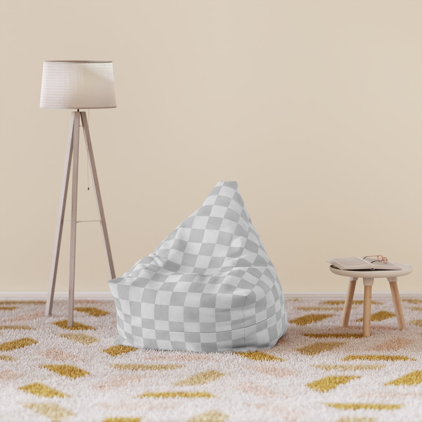 Pastel Checkers Bean Bag Chair Cover - Soft-Touch Polyester Slipcover with Secure Zip