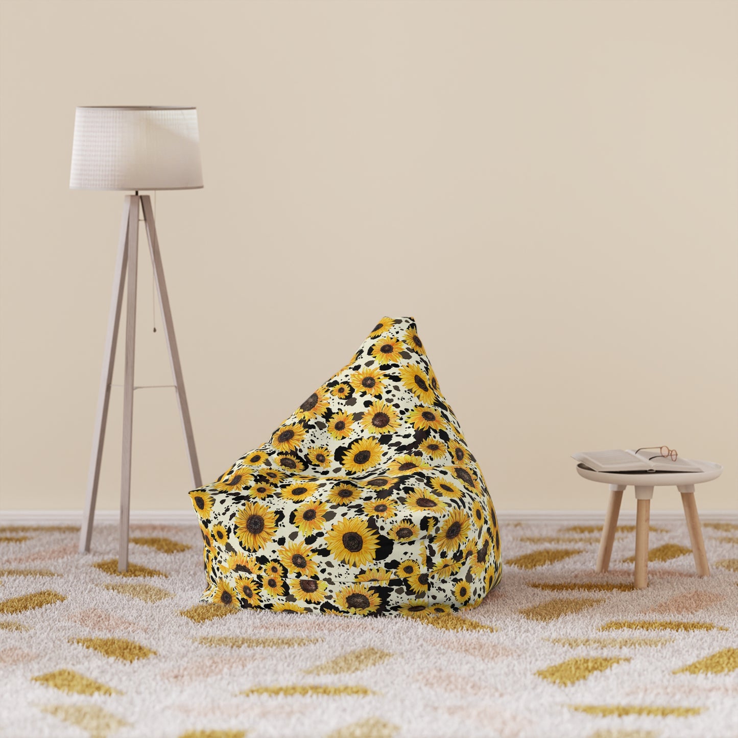 Cow Print Bean Bag Chair Cover - Durable Polyester, Locking Zipper, 2 Sizes