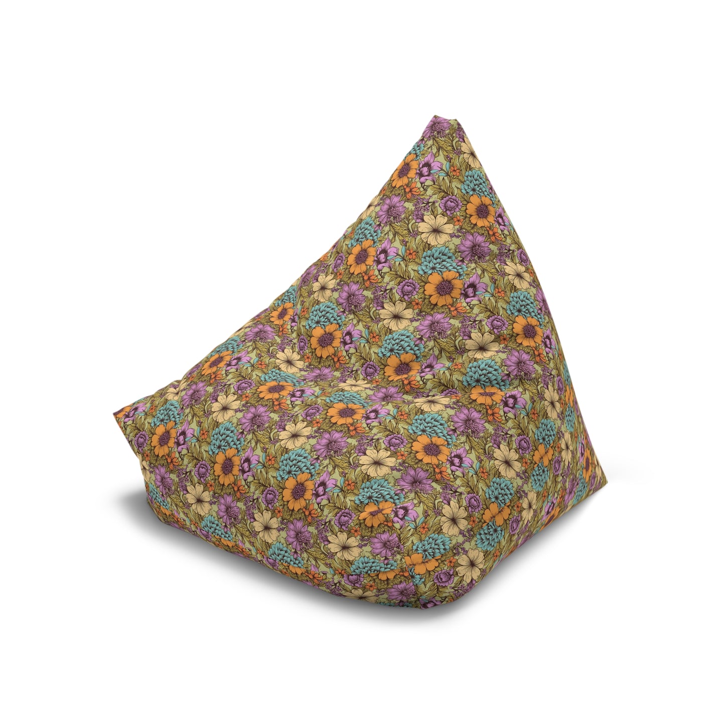 Boho Floral Bean Bag Chair Cover - Durable Polyester, Locking Zipper, 2 Sizes