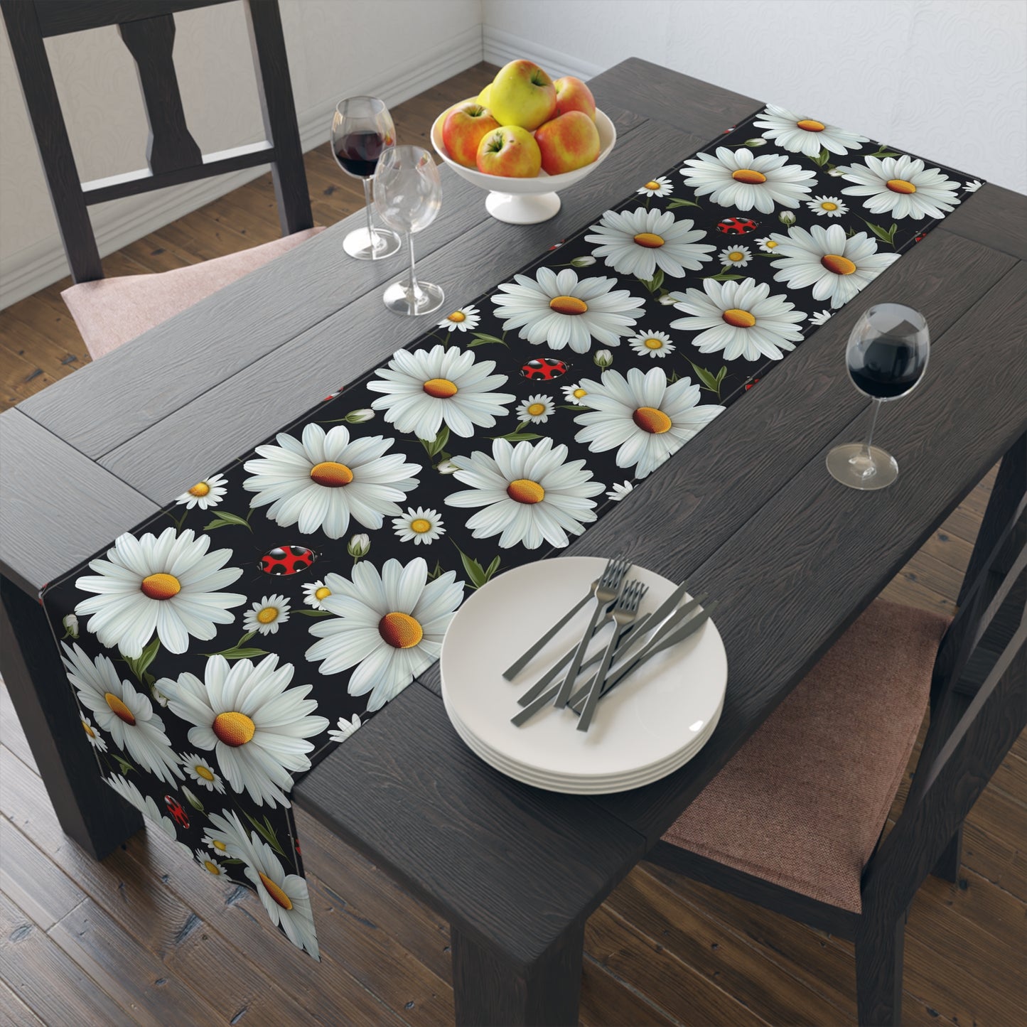 Ladybug Print Table Runner - Charming Good Luck, Cotton Twill or Polyester - Perfect for Nature-Inspired Home Decor