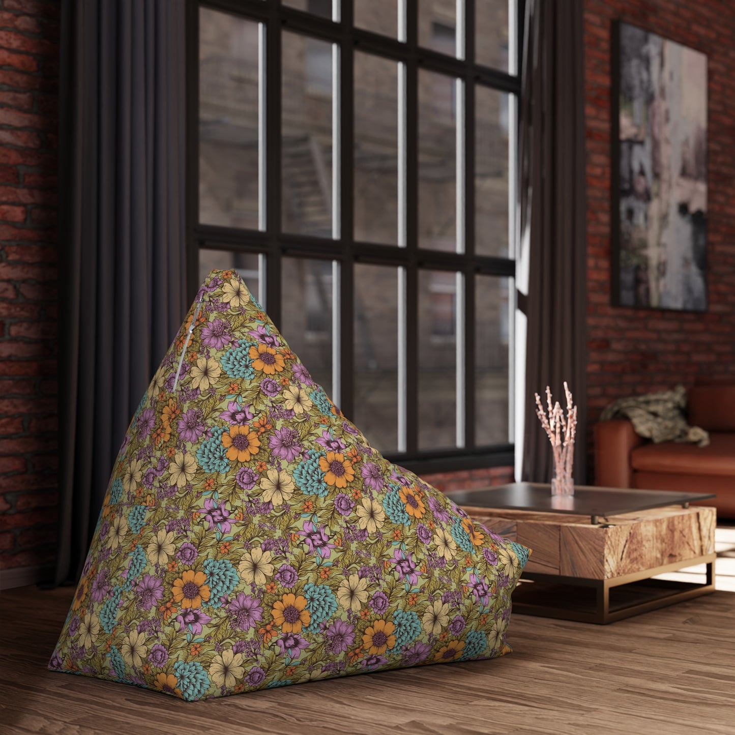 Boho Floral Bean Bag Chair Cover - Durable Polyester, Locking Zipper, 2 Sizes