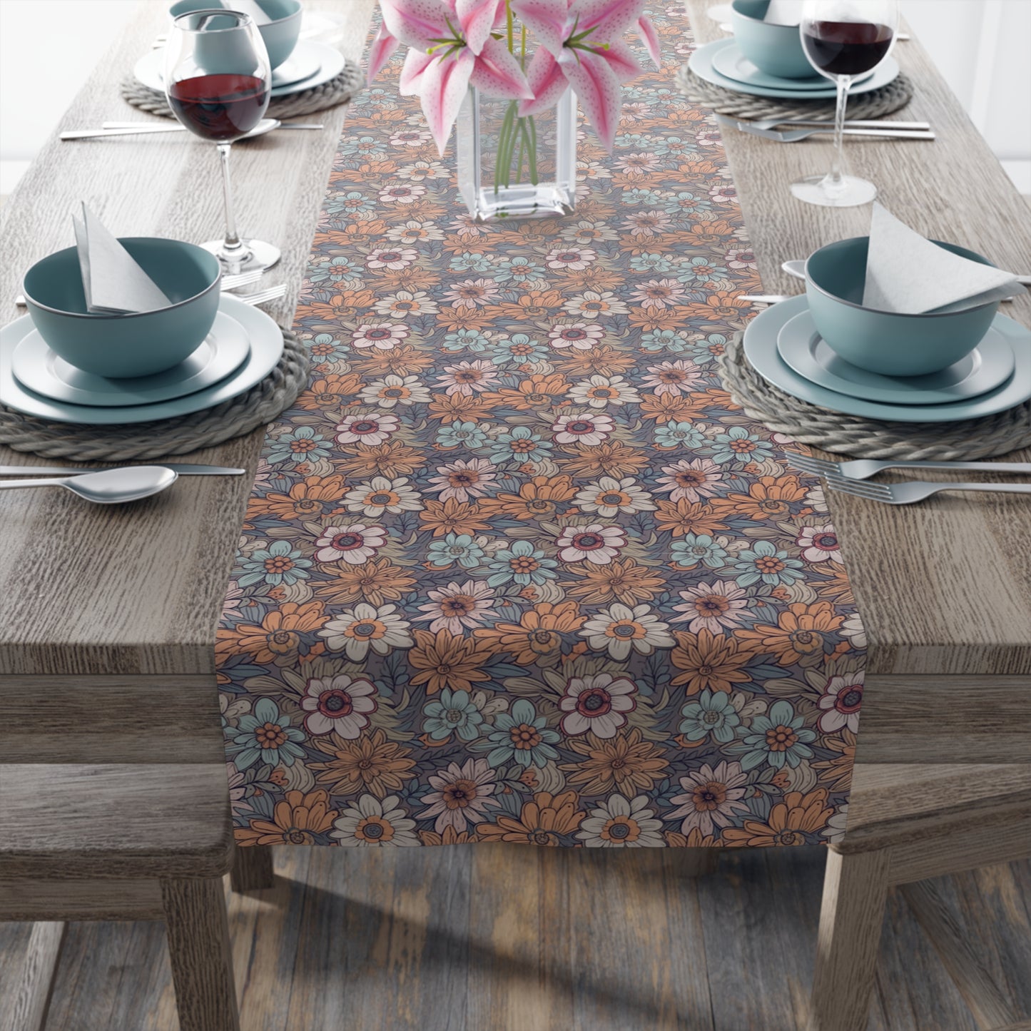 Boho Floral Table Runner - Vibrant Designs in Cotton Twill or Polyester - Ideal for Natural Home Decor