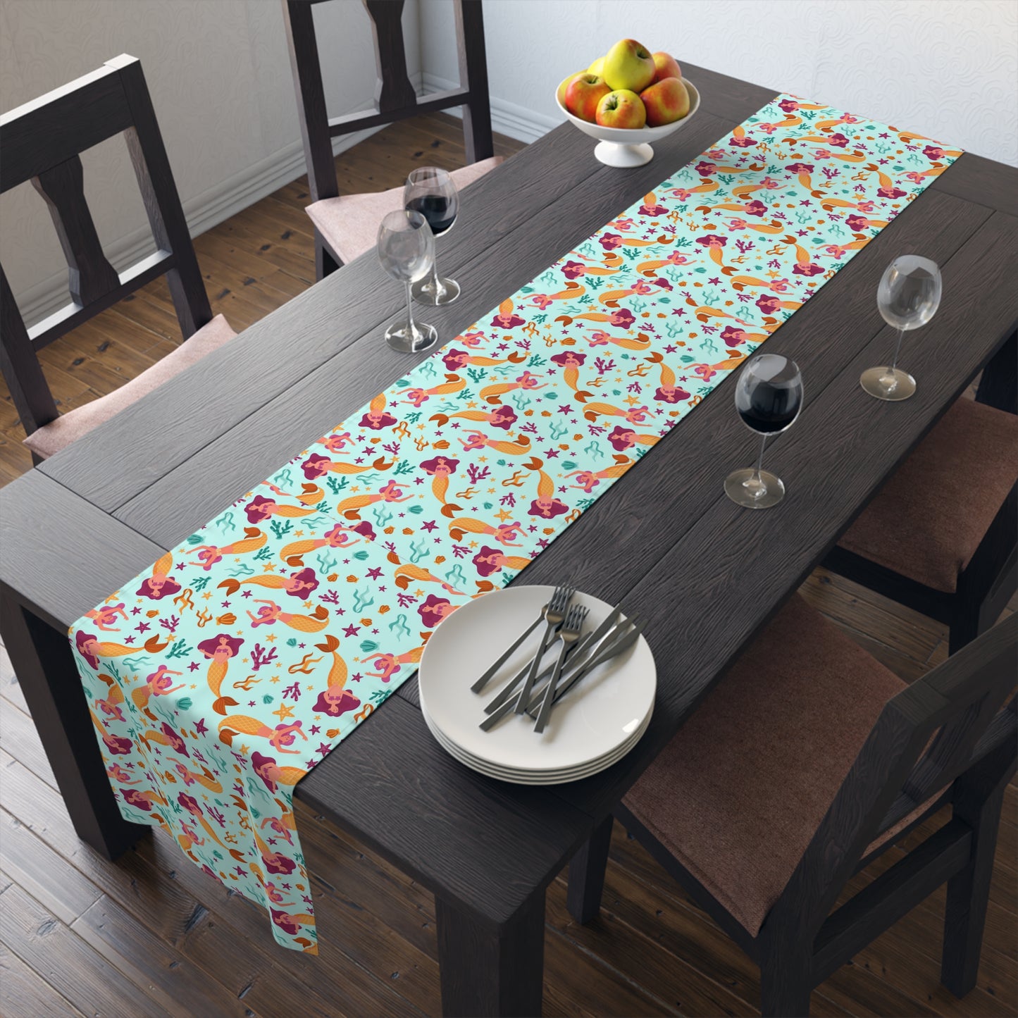 Mermaid Print Table Runner - Mystical Sea Charm, Cotton Twill or Polyester - Perfect for Enchanting Home Decor