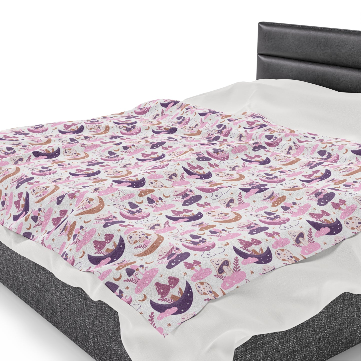 Mushroom Velveteen Plush Blanket | Soft, Whimsical, Luxurious and Comforting | Available in Multiple Sizes