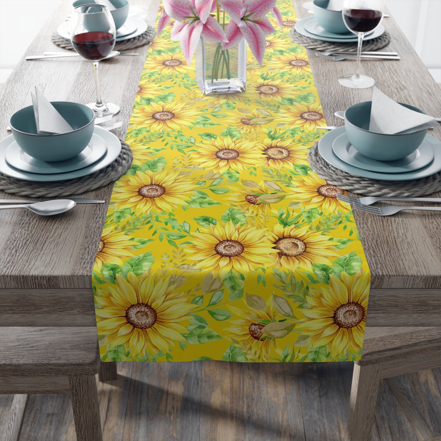 Sunflower Print Table Runner - Bright and Cheerful, Cotton Twill or Polyester - Perfect for Sunny Home Decor