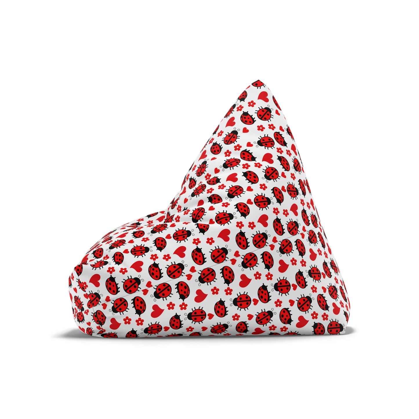 Ladybug Print Bean Bag Chair Cover - Charming Polyester Slipcover with Secure Zip