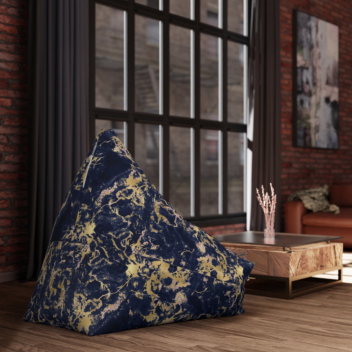 Marble Print Bean Bag Chair Cover - Elegant Polyester Slipcover with Secure Zip - Fits Various Sizes
