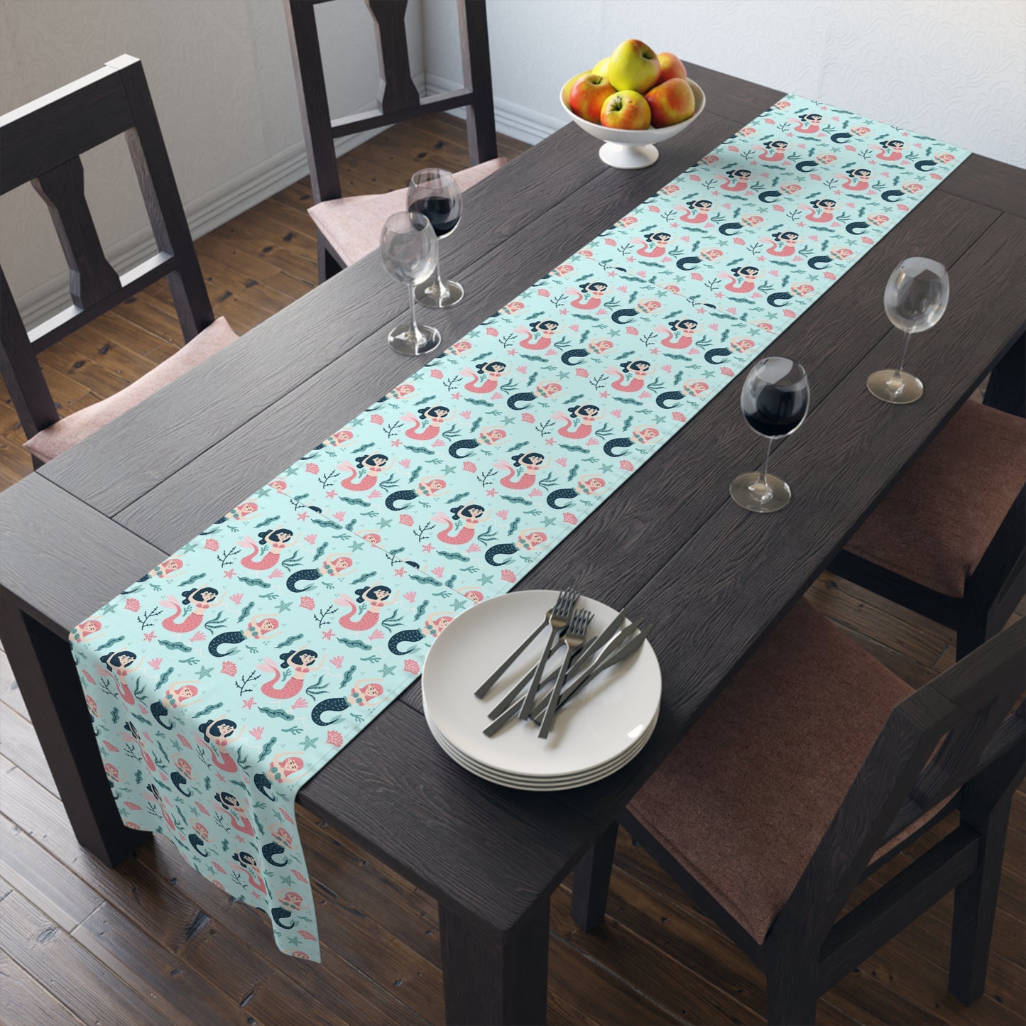 Mermaid Print Table Runner - Mystical Sea Charm, Cotton Twill or Polyester - Perfect for Enchanting Home Decor