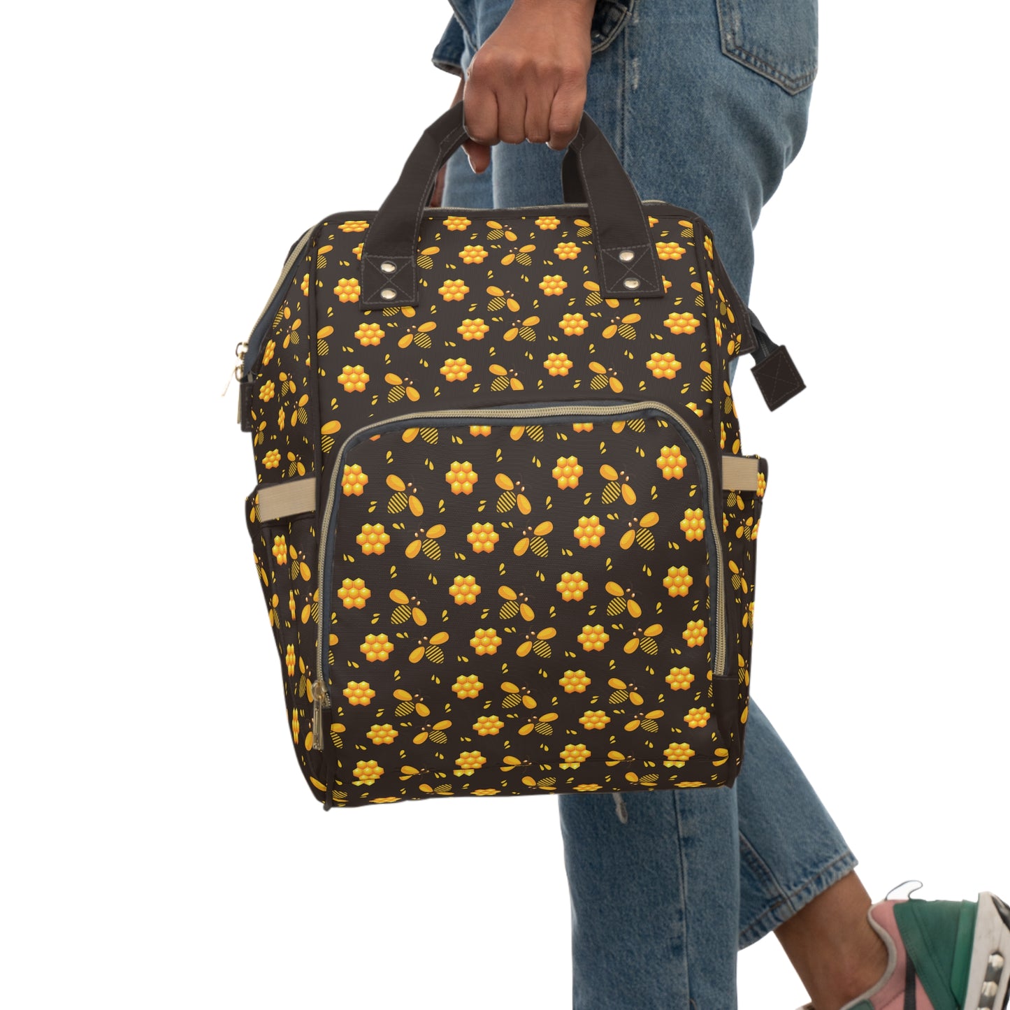 Honey Bee Diaper Backpack - Eco-Friendly & Stylish Baby Bag with Buzzing Bee Motifs, Perfect for Nature-Loving Parents
