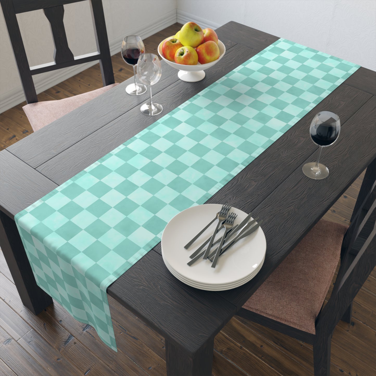 Pastel Checkered Table Runner - Soothing Playfulness, Cotton Twill or Polyester - Perfect for Refreshing & Modern Home Decor