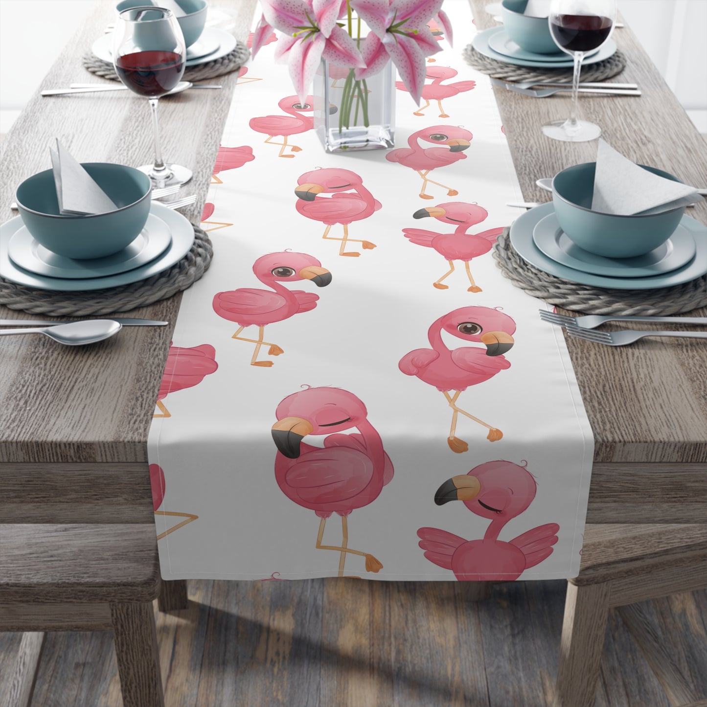 Flamingo Print Table Runner - Vibrant Elegance, Cotton Twill or Polyester - Perfect for Tropical Home Decor