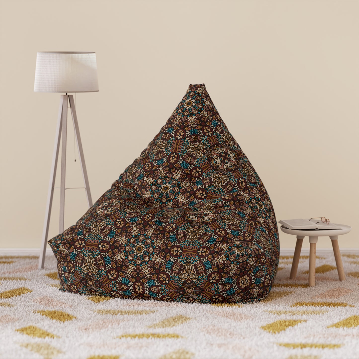 Mandala Bean Bag Chair Cover - Premium Polyester, Secure Zipper, 2 Sizes, Bohemian Design