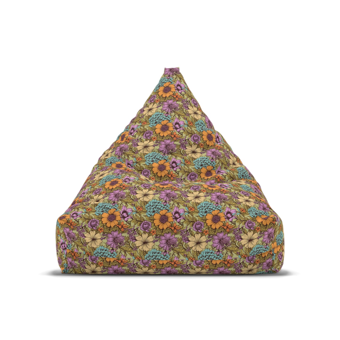 Boho Floral Bean Bag Chair Cover - Durable Polyester, Locking Zipper, 2 Sizes