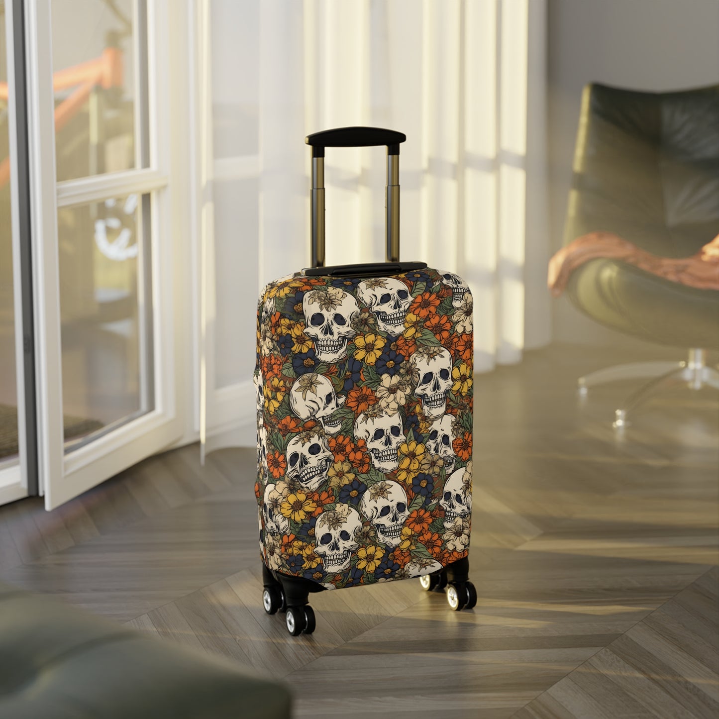 Floral Skull Luggage Cover - Stylish Skull Suitcase Cover