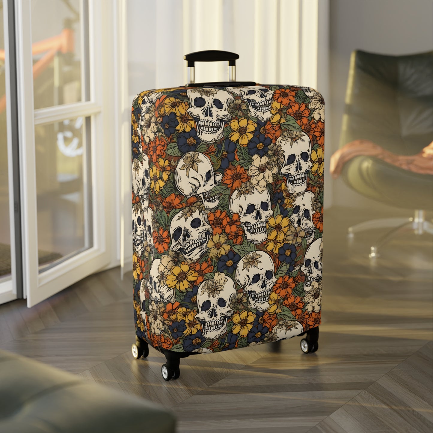 Floral Skull Luggage Cover - Stylish Skull Suitcase Cover