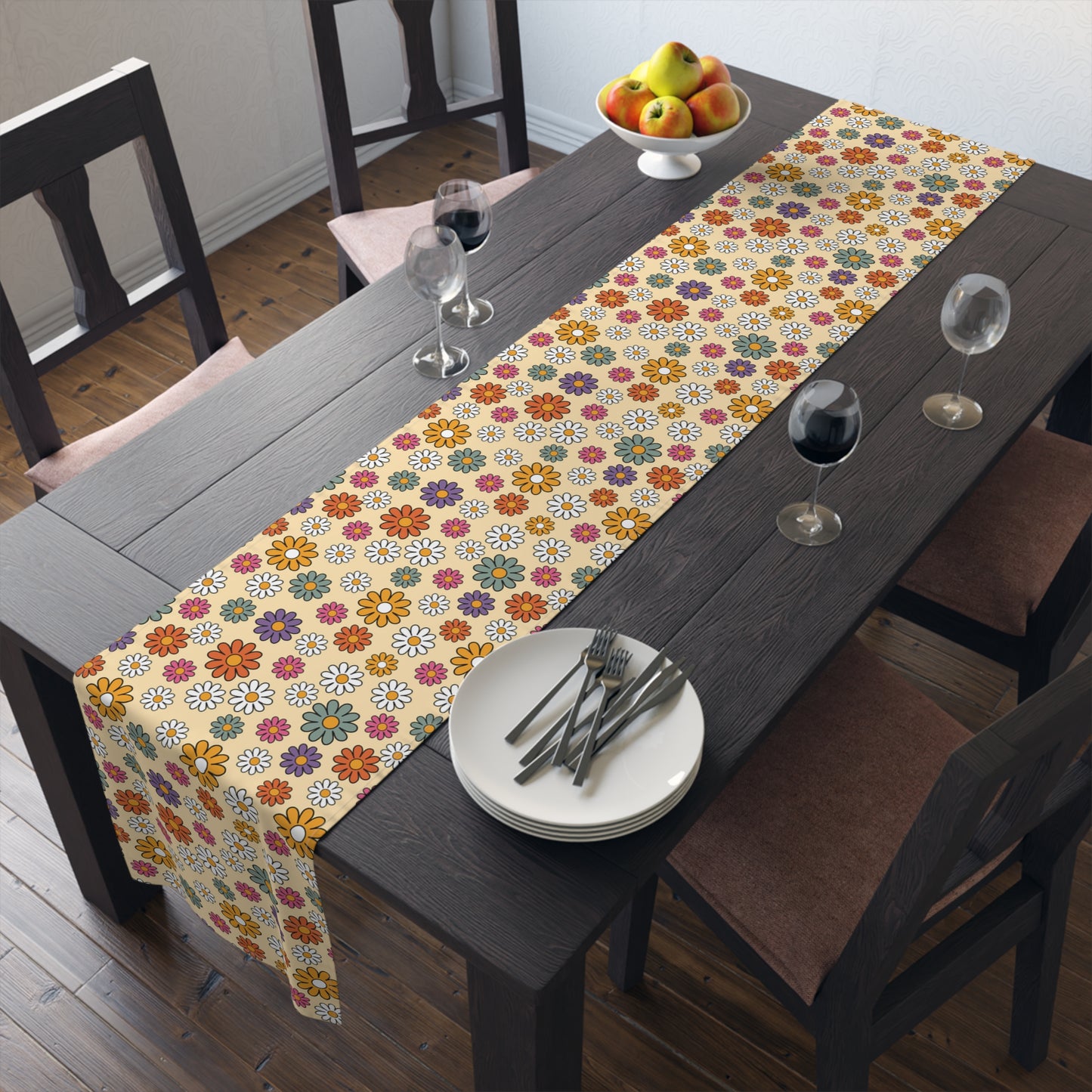 Retro Floral Print Table Runner - Vintage Vibes, Cotton Twill or Polyester - Perfect for Nostalgic & Chic Home Decor
