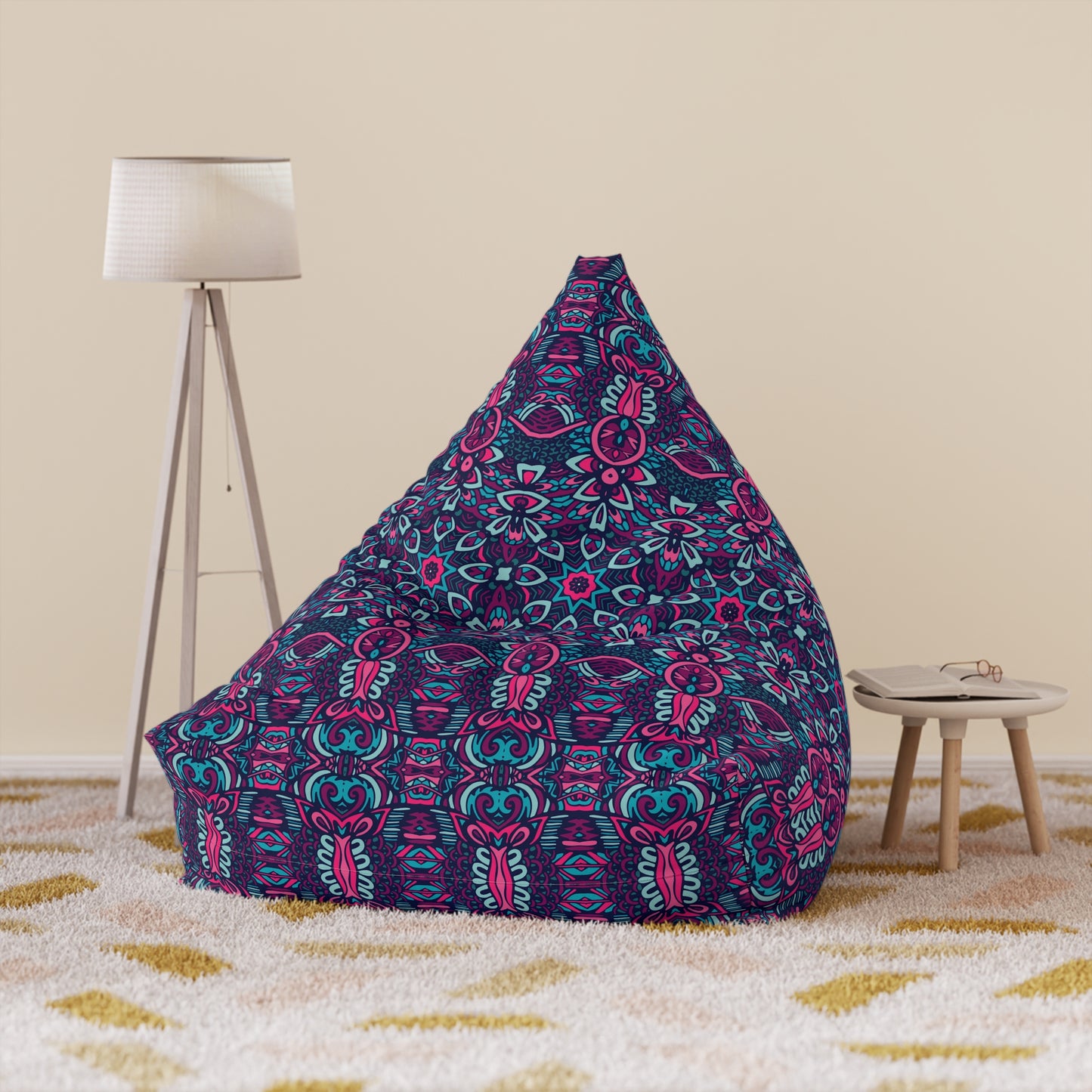 Mandala Bean Bag Chair Cover - Premium Polyester, Secure Zipper, 2 Sizes, Bohemian Design