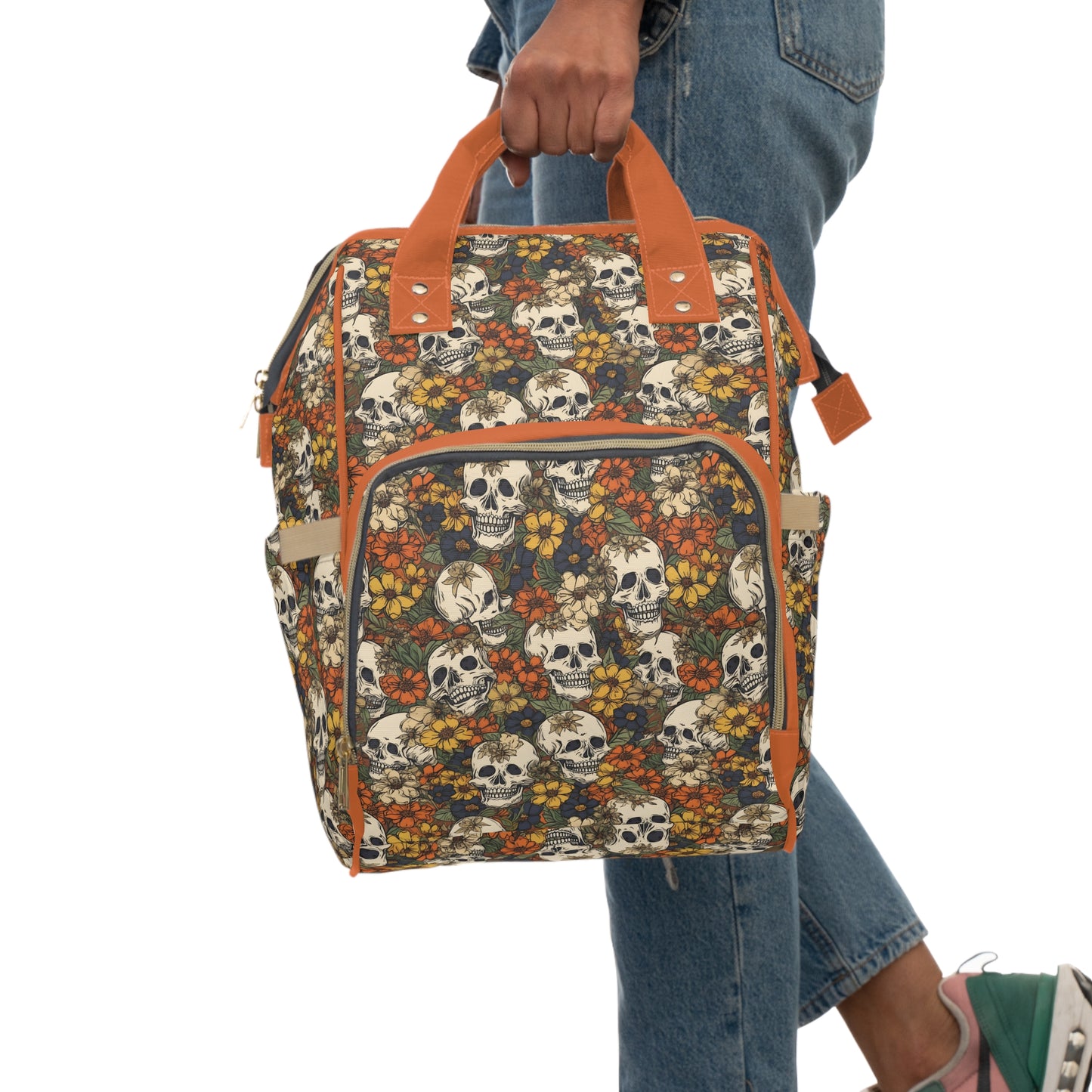 Skull Print Diaper Backpack - Multifunctional & Durable Baby Bag for Stylish Parents, Spacious & Organized Nappy Bag