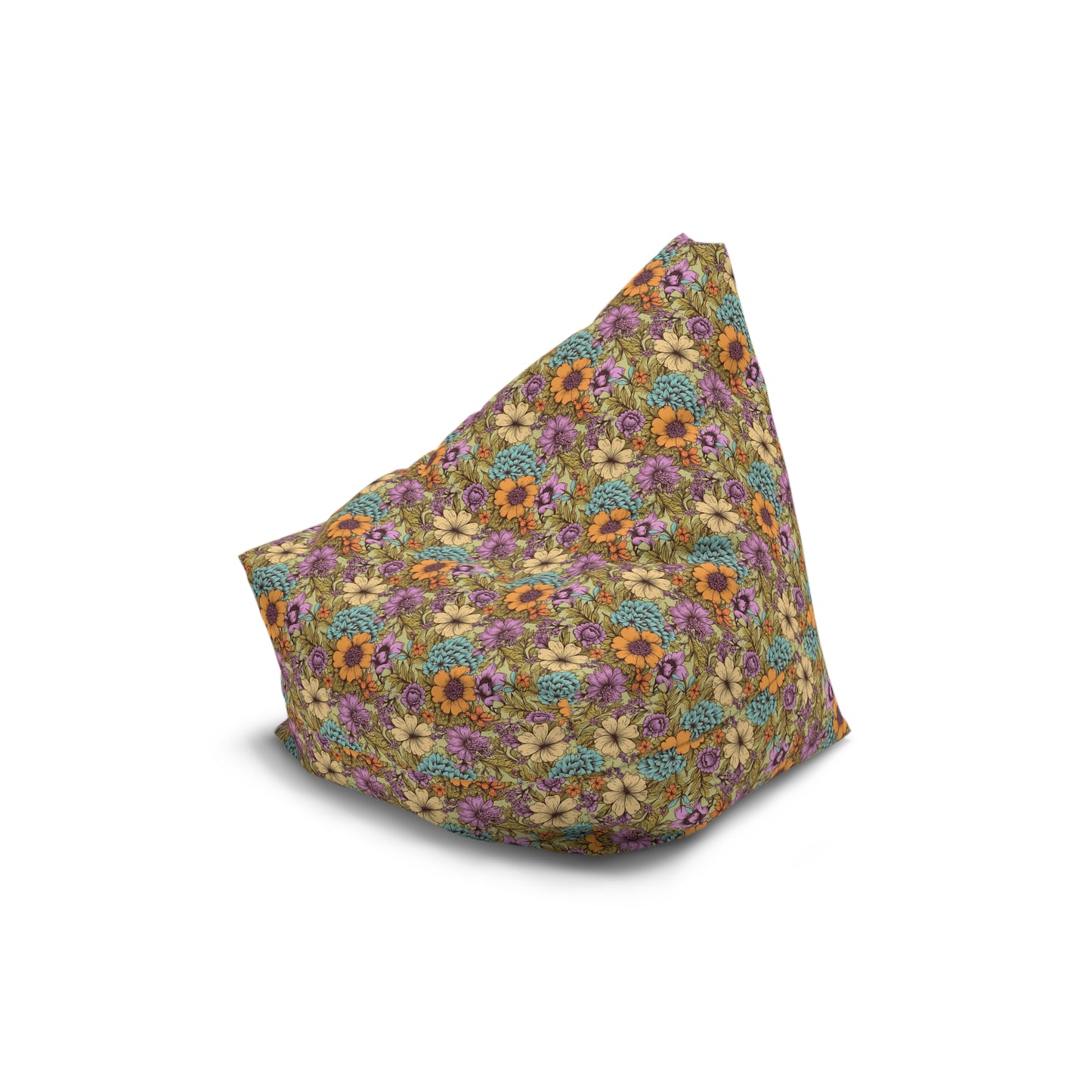 Boho Floral Bean Bag Chair Cover - Durable Polyester, Locking Zipper, 2 Sizes