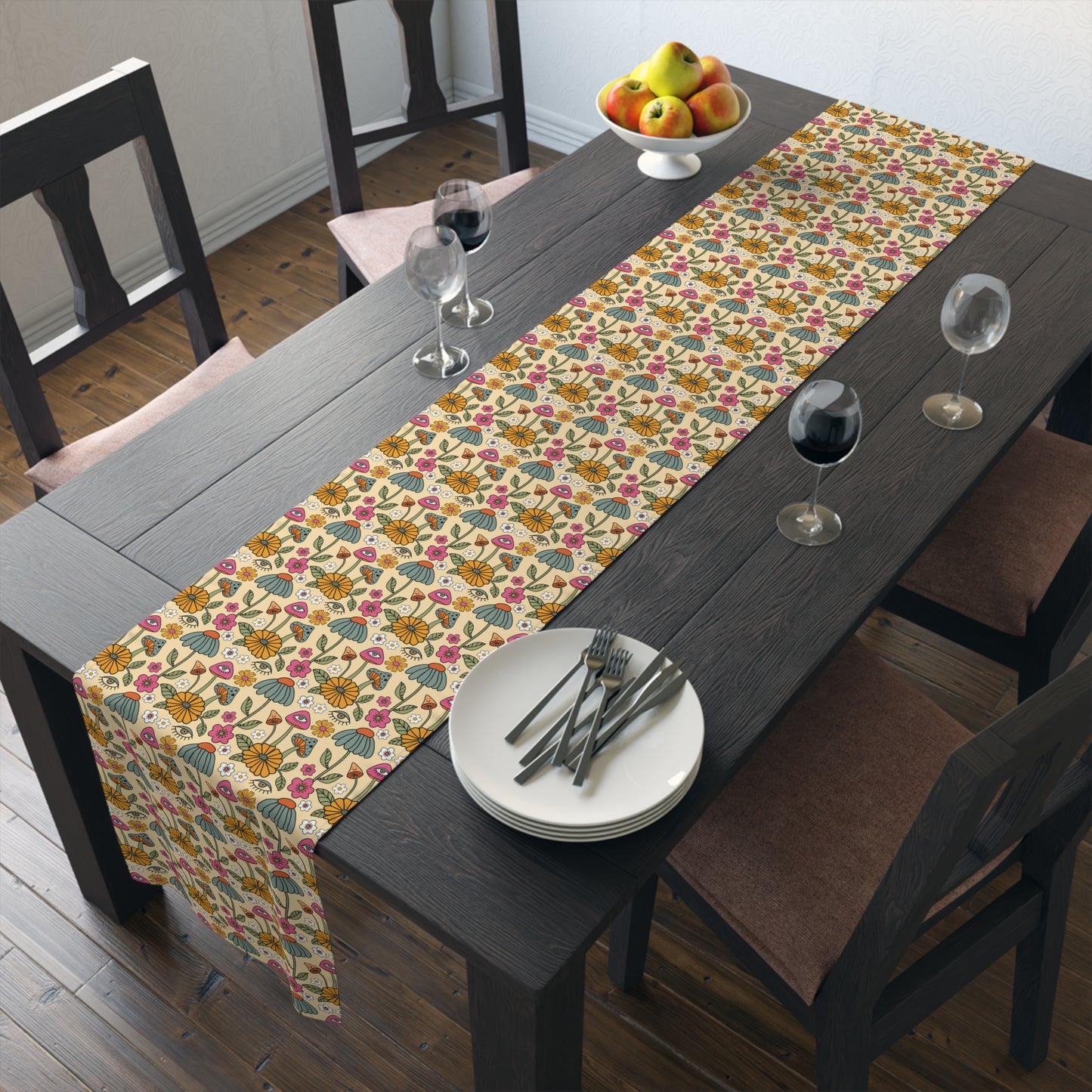Retro Floral Print Table Runner - Vintage Vibes, Cotton Twill or Polyester - Perfect for Nostalgic & Chic Home Decor