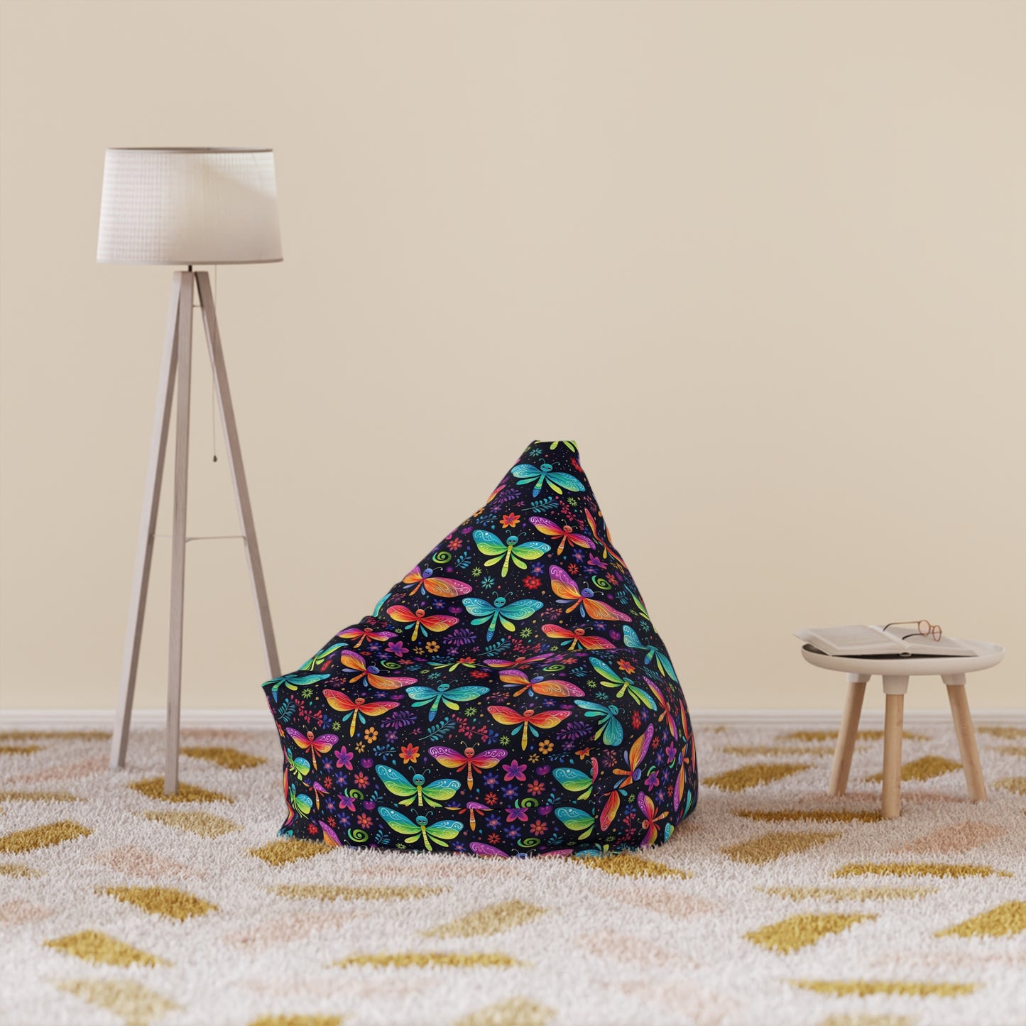 Dragonfly Bean Bag Chair Cover - Whimsical Design Durable Polyester Slipcover