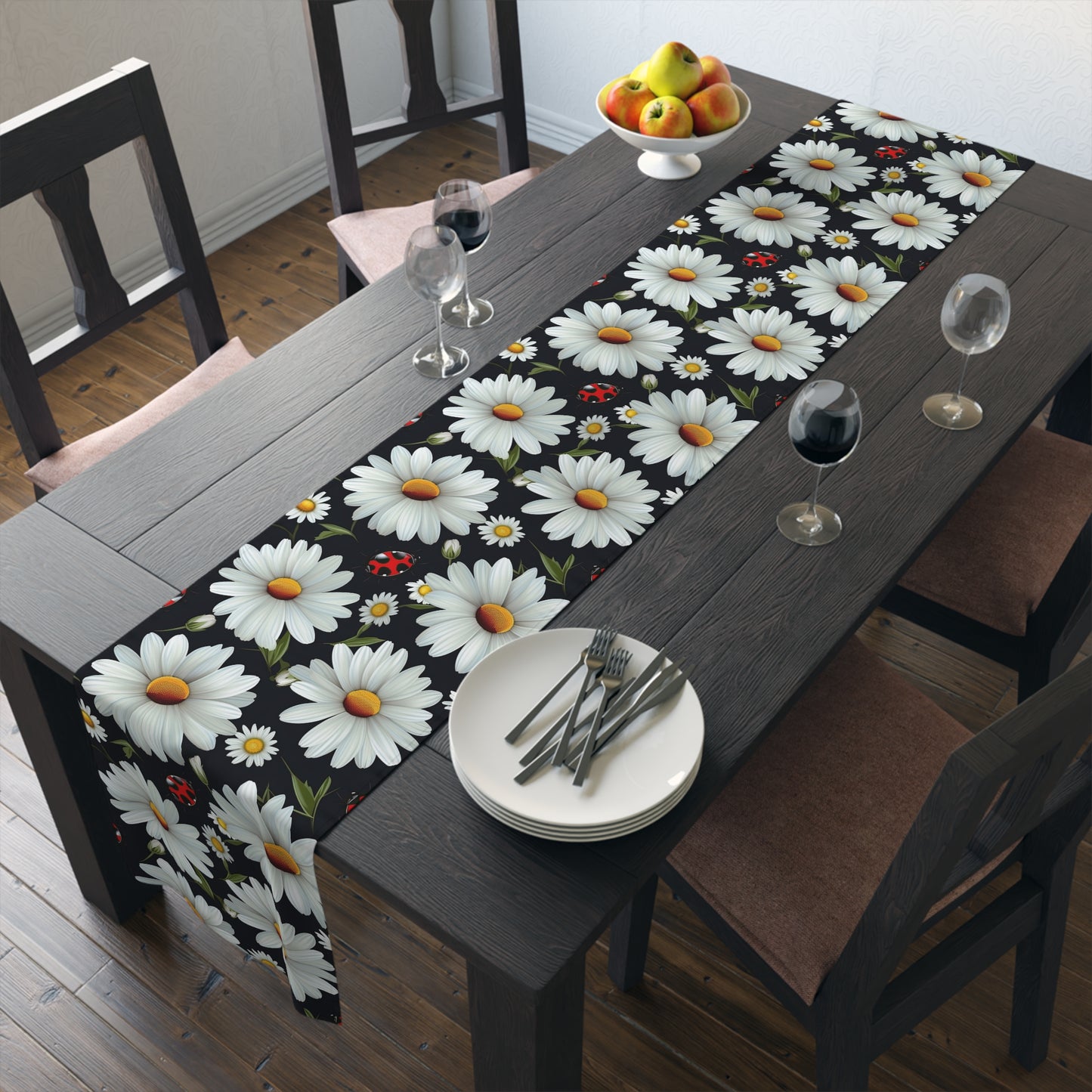 Ladybug Print Table Runner - Charming Good Luck, Cotton Twill or Polyester - Perfect for Nature-Inspired Home Decor