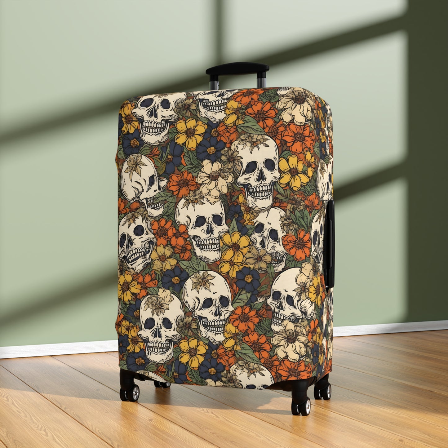 Floral Skull Luggage Cover - Stylish Skull Suitcase Cover
