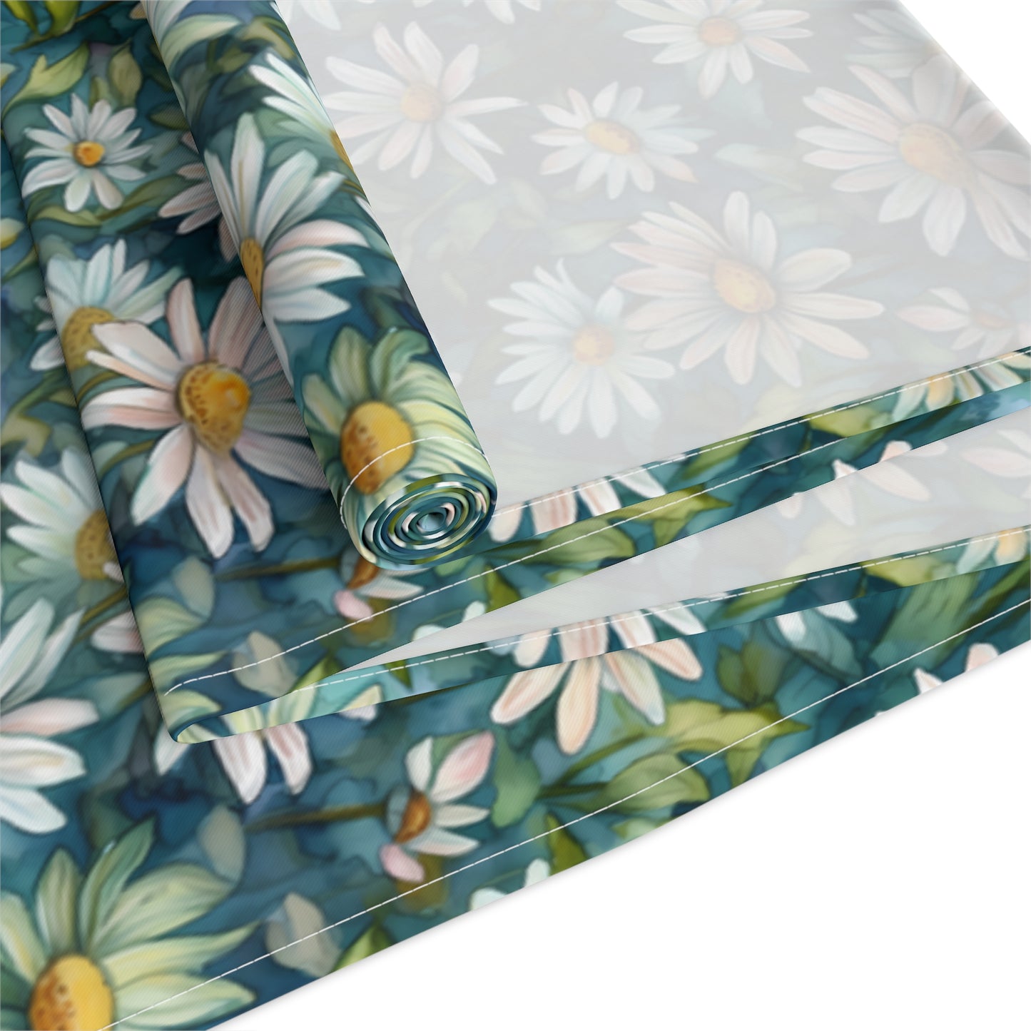 Daisy Print Table Runner - Fresh and Simple, Cotton Twill or Polyester - Perfect for Light & Airy Home Decor