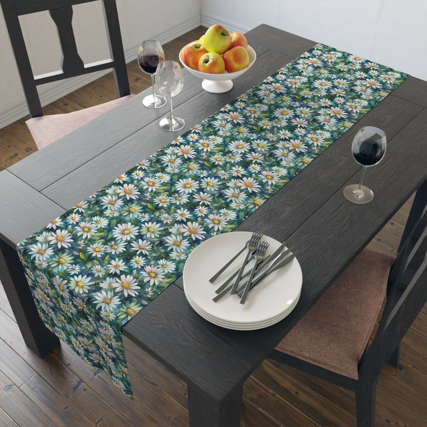 Daisy Print Table Runner - Fresh and Simple, Cotton Twill or Polyester - Perfect for Light & Airy Home Decor