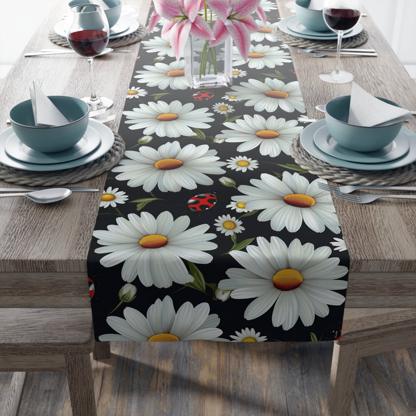 Ladybug Print Table Runner - Charming Good Luck, Cotton Twill or Polyester - Perfect for Nature-Inspired Home Decor