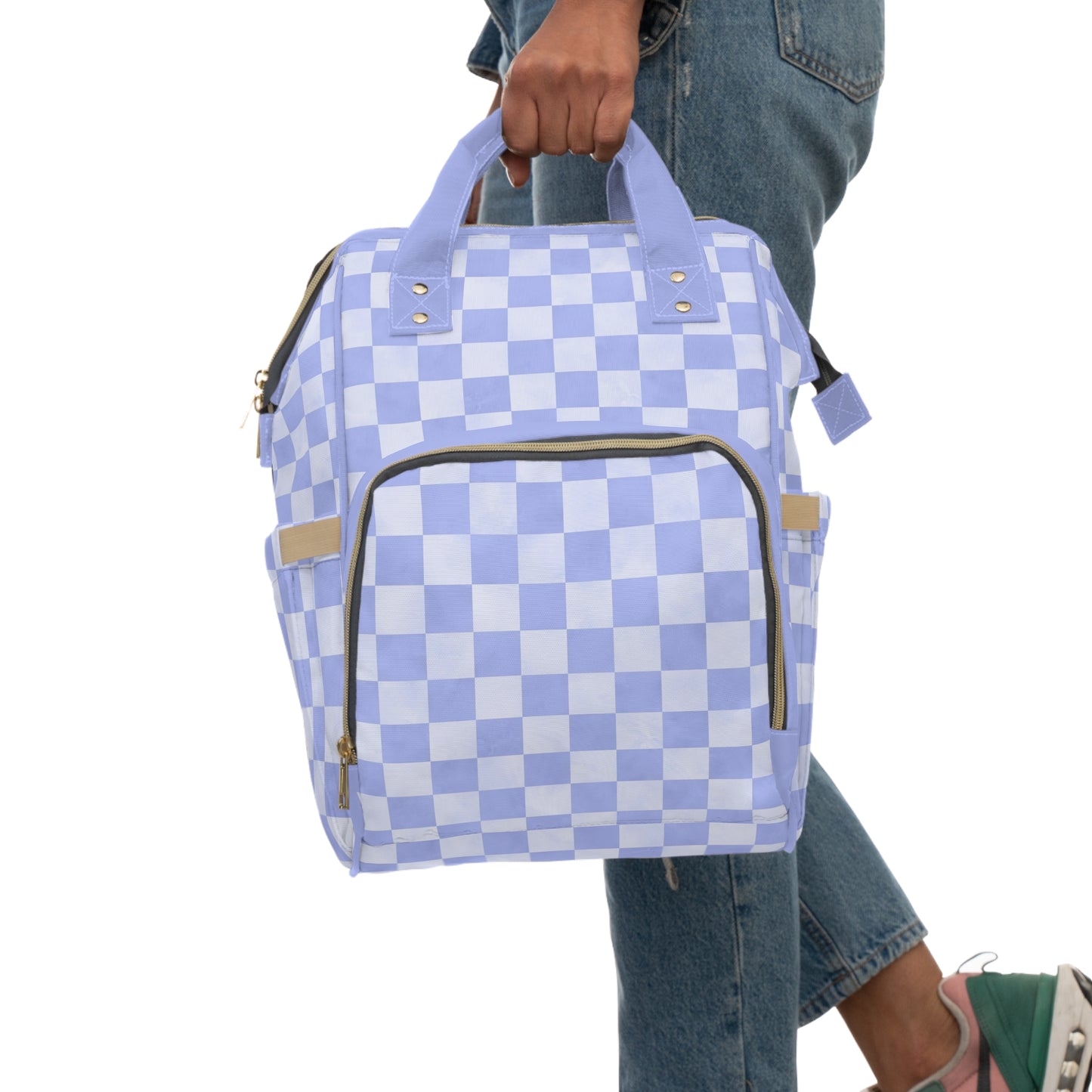 Pastel Checkers Diaper Backpack - Chic & Practical Baby Bag with Checkerboard Patterns, Perfect for Minimalist Parents
