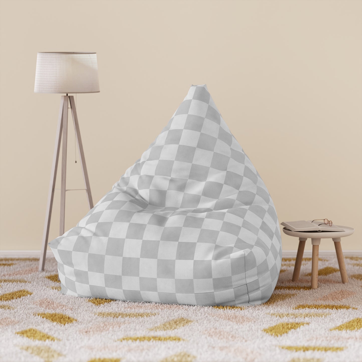Pastel Checkers Bean Bag Chair Cover - Soft-Touch Polyester Slipcover with Secure Zip